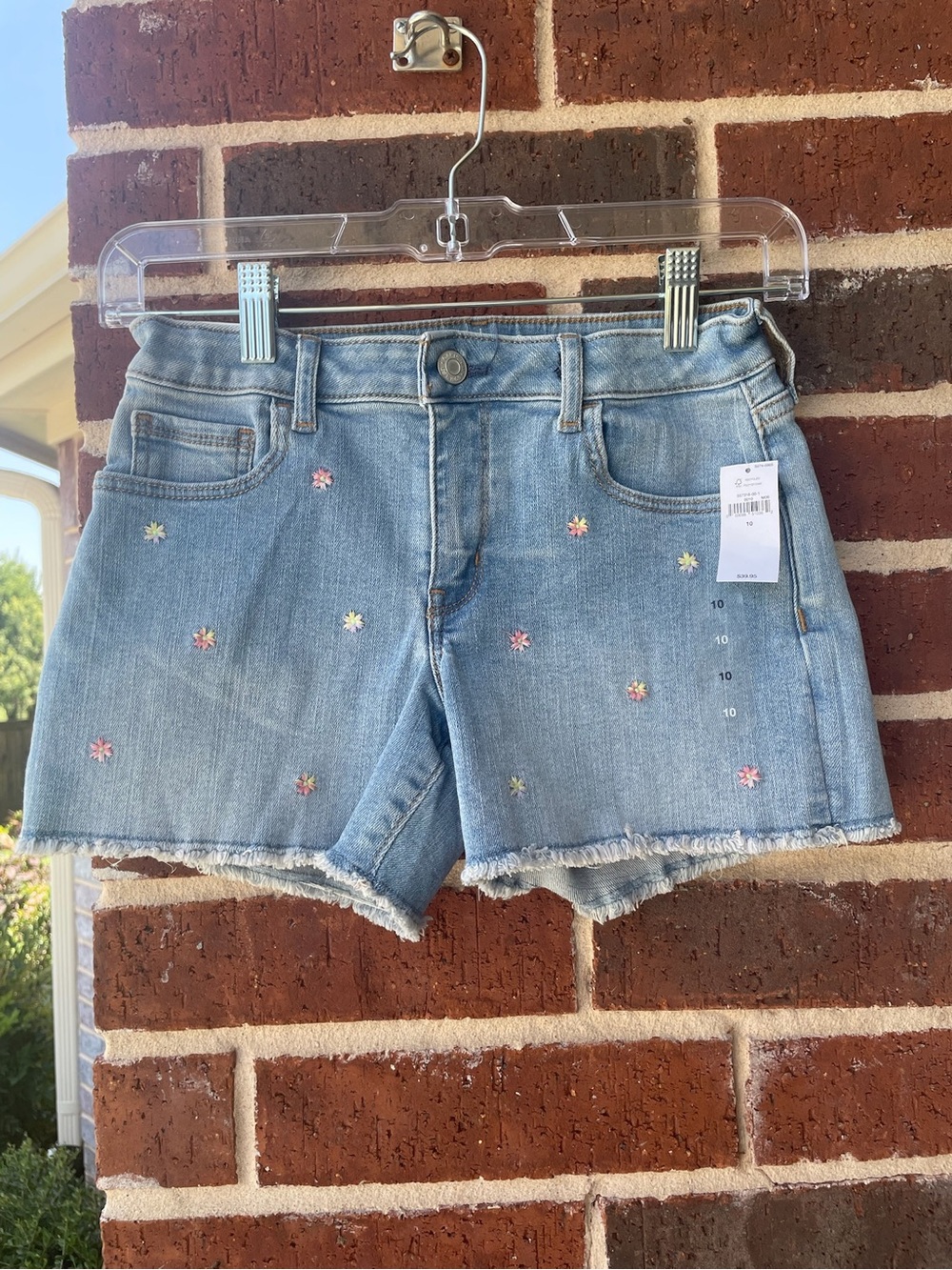 GAP Girls' Light Blue Denim Shorts with Embroidered Flowers